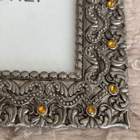 Picture frame beautiful etched detail yellow stone vintage unknown manufacturer - Picture 6 of 7